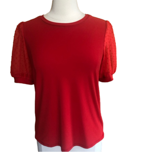 CeCe Orange short puff shear sleeve shirt w/dots on the sleeves Size Medium